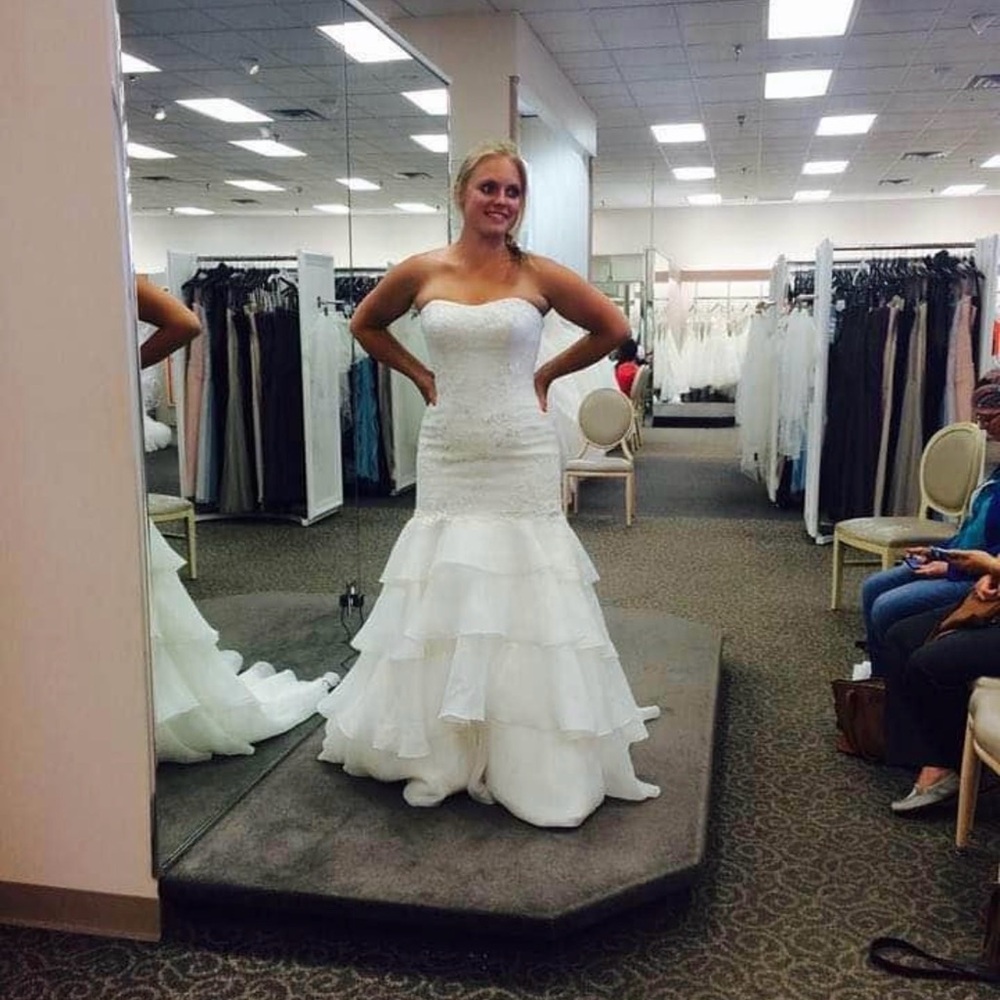 Melissa Sweet Strapless Trumpet White Wedding Dress - Picture 4 of 5